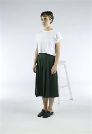 WOOL FOREST GREEN SKIRT / PLEATED RETRO SKIRT