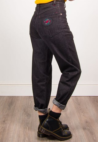 VINTAGE 90'S BLACK HIGH WAIST DENIM MOM JEANS