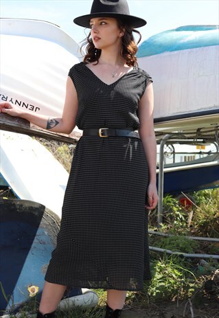 VINTAGE 90S BLACK MIDI DRESS GOTH SIZE 10 12