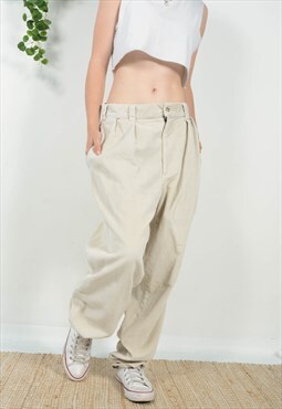 Vintage 90s Corduroy Trousers in Cream Loose Fit