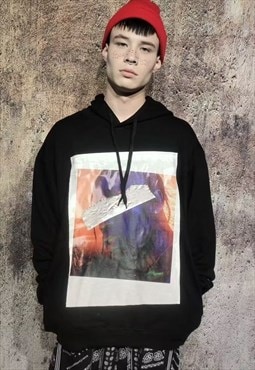 Rapper graffiti hoodie Hip-hop fluorescent pullover in black