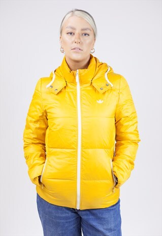 VINTAGE ADIDAS YELLOW HOODED PADDED SPORTS JACKET
