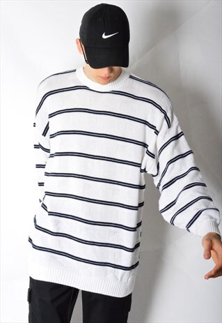 VINTAGE 90S UNISEX WHITE STRIPED JUMPER