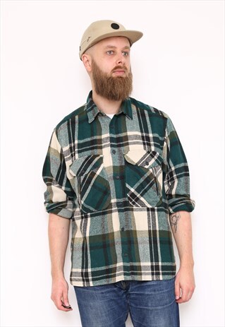 VINTAGE GREEN CHECK FLANNEL SHIRT