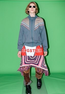 90's Vintage kicky pattern sports rave jacket in grey tones
