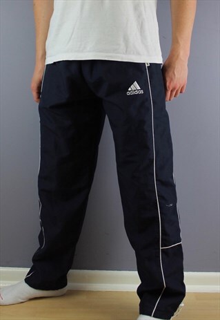 VINTAGE ADIDAS JOGGERS IN NAVY WITH ZIP POCKETS, LOGO AND DR