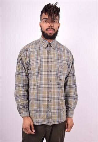 CAMEL MENS VINTAGE SHIRT MEDIUM GREEN CHECK 90'S