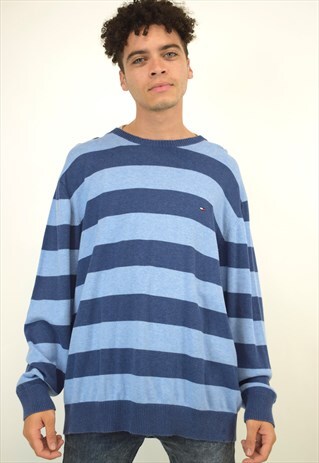 VINTAGE 90S TOMMY HILFIGER BLUE STRIPE SWEATER
