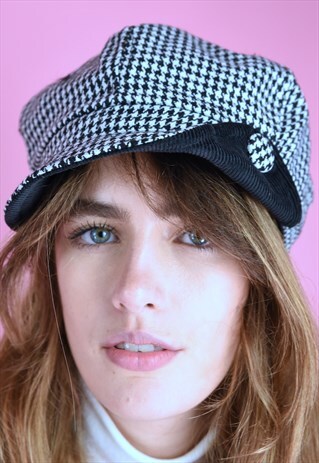 VINTAGE INSPIRED 90S NEWSBOY CAP CHECK BLACK WHITE