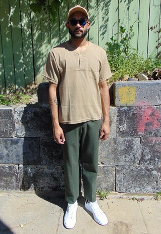 90S MINIMALIST LUXURY GAUZY BROWN HENLEY SHIRT