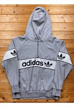 Retro Adidas grey 1/4 zip hoodie UK 14