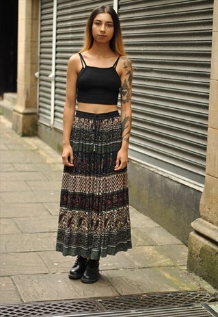 VINTAGE BOHO INDIAN ROSE PRINT MAXI SKIRT