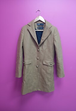 Tan Brown Coat Classic Button Up Wool