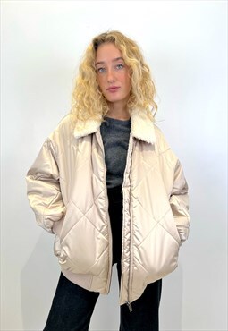 Quilted satin bombers in Beige 