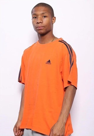 VINTAGE ADIDAS LOGO THREE STRIPE T-SHIRT ORANGE