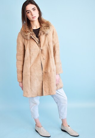 70'S RETRO FAUX FUR DETAILING SHEARLING SHERPA NEUTRAL COAT