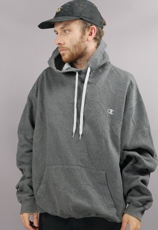 VINTAGE CHAMPION HOODIE IN GREY WITH LOGO