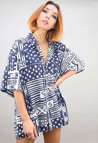 VINTAGE 80S 90S OVERSIZED SHORT SLEEVE PATTERNED SHIRT