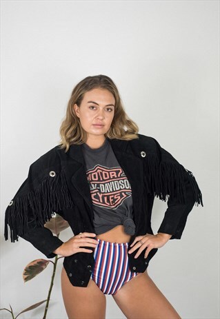 VINTAGE 80'S - 90'S SUEDE FRINGE LEATHER JACKET