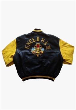 Vintage 90s Uncle Sam Aztec Leather Varsity Jacket