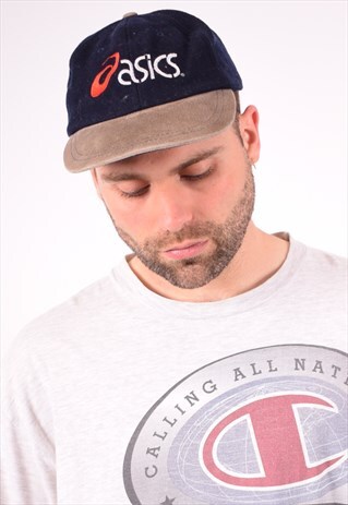 ASICS MENS VINTAGE FLANNEL CAP ONE SIZE NAVY BLUE 90S