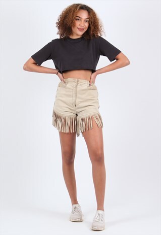 VINTAGE BEIGE SUEDE TASSEL SHORTS