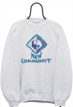Vintage 90s New Community Graphic Grey Sweatshirt Mens
