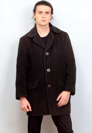 1960'S VINTAGE ASH BLACK WOOL 'TEDDYBOY' COAT