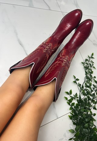 COWBOY BOOTS BURGUNDY RED WESTERN COWGIRL BOOTS