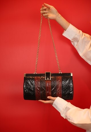 VINTAGE 90S FAUX SNAKE LEATHER PURSE WITH CHAIN HANDLE