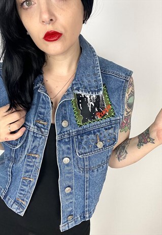 THE CLASH - REWORKED STUDDED VINAGE DENIM JACKET SIZE 14
