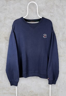 Vintage Blue Tommy Hilfiger Sweatshirt Embroidered Large