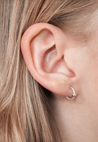 SMALL TWISTED HUGGIE HOOP AND BALL EARRINGS STERLING SILVER
