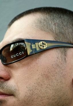 90s vintage nos gucci bamboo detail logo kaki sunglasses