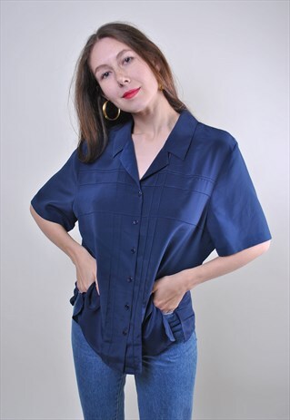 VINTAGE BLUE WOMAN EVENING SUIT BLOUSE FOR WORK