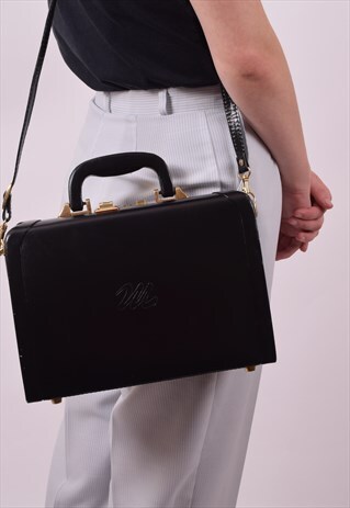 VINTAGE 80'S BLACK SUITCASE BAG WITH STRAP