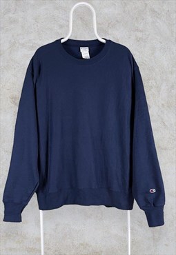 Vintage Champion Reverse Weave Sweatshirt Navy Blue Blank Pu