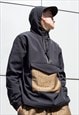 Black Patchwork Fleece Hooded Windbreaker Jacket 