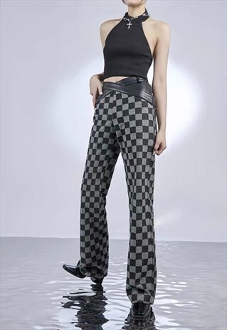 CHECKERED MONOCHROME HIGH WAIST PANTS