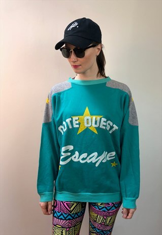 COTE QUEST ESCAPE GREEN 80S SWEATER SWEATSHIRT VINTAGE