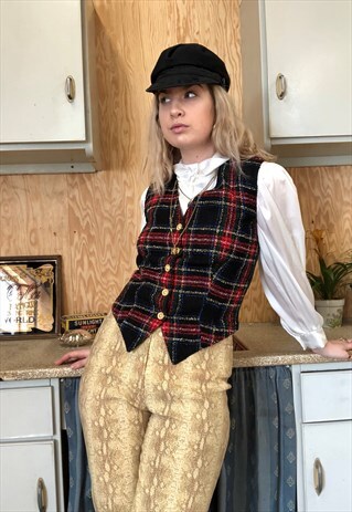 VINTAGE 80S TWEED PLAID VEST