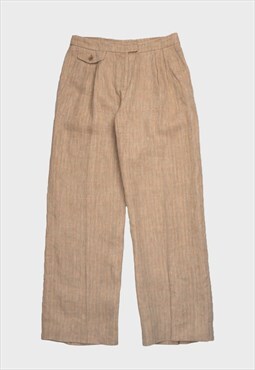 Max Mara Puro Lino '90s Brown Checked Linen Smart Trousers