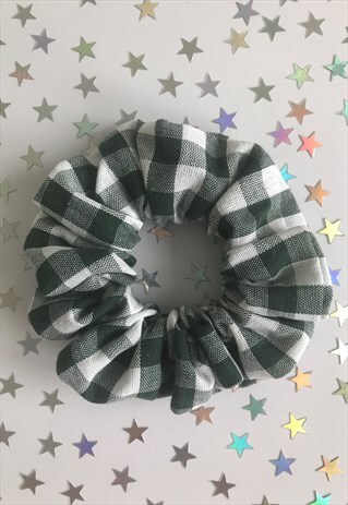 HANDMADE GREEN TARTAN HAIR SCRUNCHIE