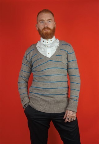 VINTAGE 1990S GREY STRIP JUMPER