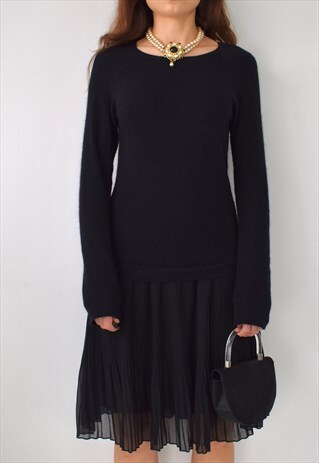 VINTAGE DROP WAIST CASHMERE DRESS PLEATED SKIRT 20S/30S