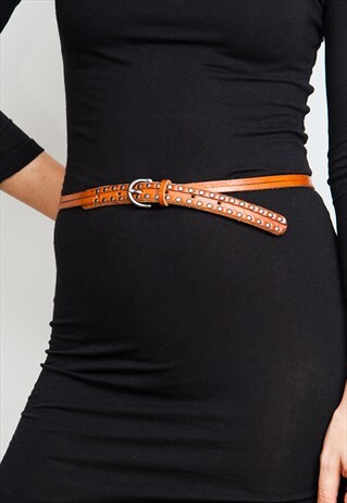 THIN STUDDED BROWN BELT