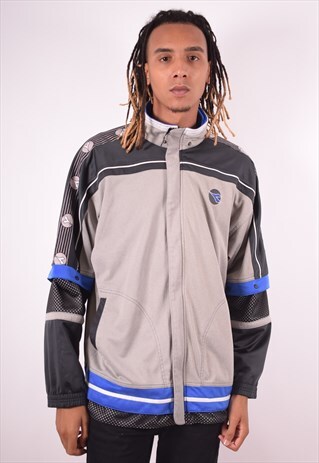 DIADORA MENS VINTAGE TRACKSUIT TOP JACKET LARGE GREY 90S