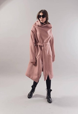 PALE PINK WOOL BLEND COAT/CAPE COAT/CASHMERE/F1743