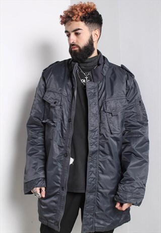 VINTAGE LONG LENGTH BOMBER STYLE JACKET BLUE