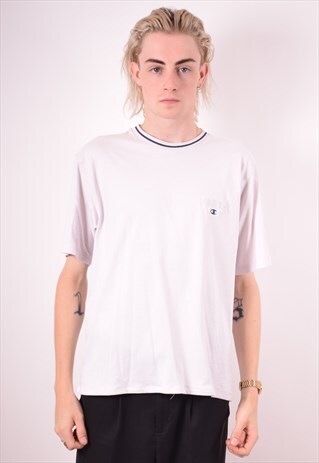 CHAMPION MENS VINTAGE T-SHIRT TOP LARGE WHITE 90S